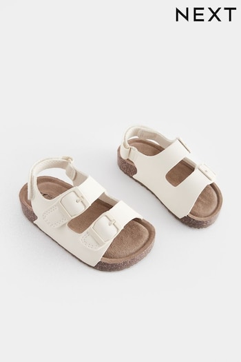 Cream Wide Fit (G) Double Buckle Cushioned Footbed Sandals (967535) | £14 - £17