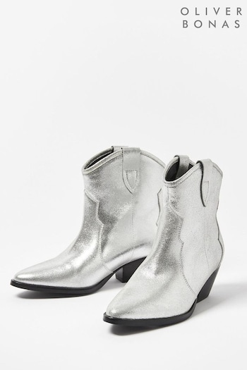 Oliver Bonas Silver Western Leather Cowboy Boots (967702) | £115