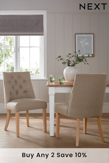 Set of 2 Soft Linen Look Light Natural Wolton Collection Luxe Light Wood Leg Dining Chairs (967981) | £330