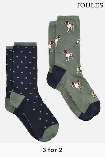 Joules Women's Everyday Green/Navy 2 Pack Socks (size 4-8) (968366) | £9.95