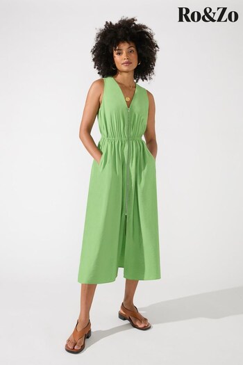 Ro&Zo - Green Zip Front Sleeveless Midi Dress (968440) | £89