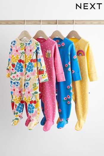 Multi Bright Baby 4 Pack Footed Sleepsuits (0-3yrs) (968518) | £26 - £28