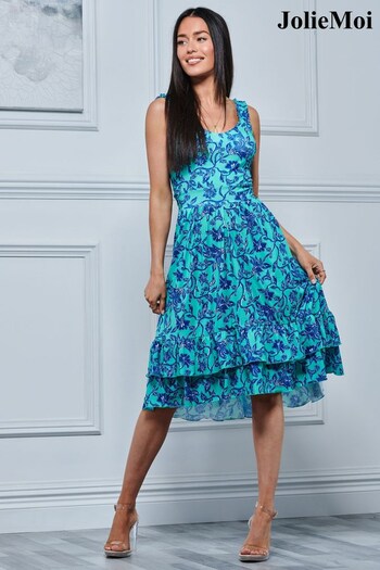 Jolie Moi Blue Gabriel Tiered Sleeveless Jersey Dress (968742) | £65