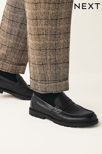 Black Tumbled Leather Saddle Loafers (969034) | £48