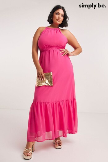 Simply Be Pink Halter Neck Tiered Dress (969047) | £45