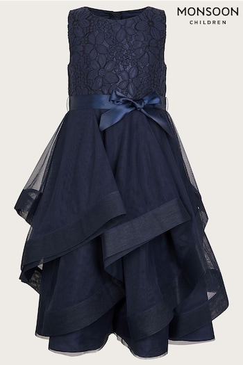Monsoon Blue Seville Ruffle Dress (969350) | £65 - £75