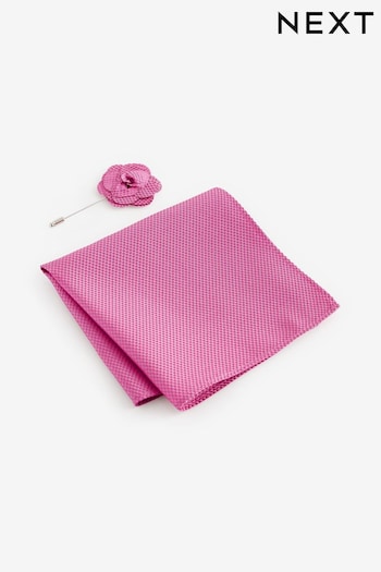 Fuchsia Pink Textured Silk Lapel Pin And Pocket Square Set (969412) | £10