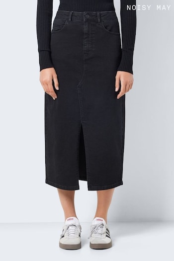 NOISY MAY Black Split Front Denim Midi Skirt (969564) | £30