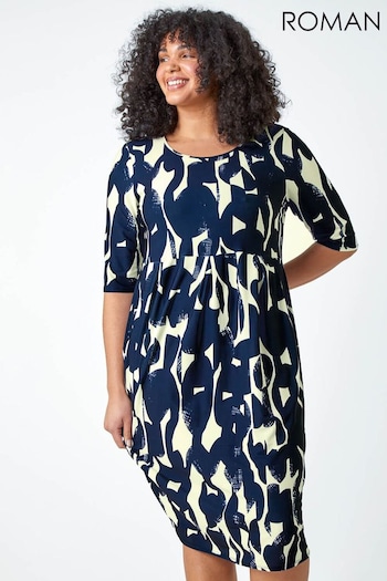 Roman Blue Curve Abstract Relaxed Pocket Dress (969706) | £40