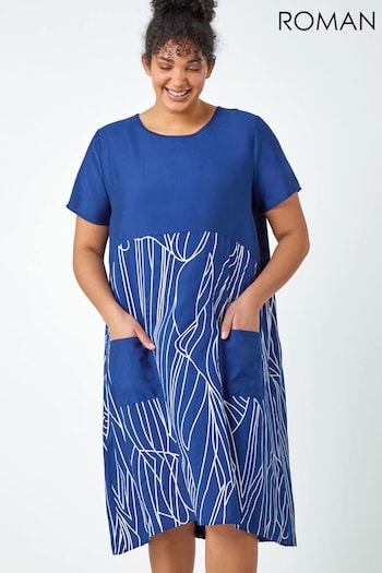 Roman Blue Contrast Print Pocket T-Shirt Dress (969760) | £38