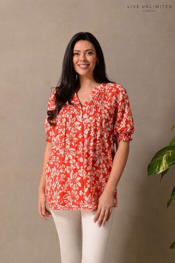 Live Unlimited Curve Red Floral Short Sleeve Pintuck Blouse (969915) | £55