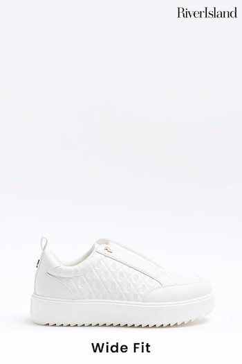 River Island White Wide Fit Slip On Trainers (970146) | £35