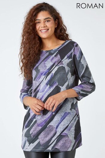 Roman Purple Abstract Print Stretch Tunic Top (970271) | £26