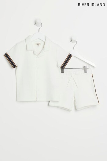 River Island Boys Textured Revere White Polo Set (970309) | £27