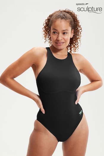 Speedo Womens Racer Zip Black Swimsuit with Integrated Swim Bra (970407) | £55