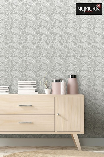 Vymura London Grey Stamped Floral Wallpaper (970613) | £20