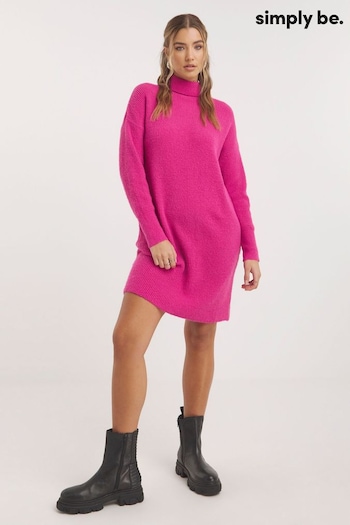 Simply Be Pink Knitted Roll Neck Mini Dress (970724) | £32