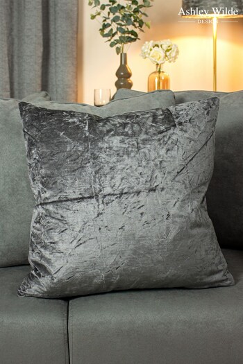 Ashley Wilde Smoke Grey Kassaro Crushed Velvet Feather Filled Cushion (970814) | £47