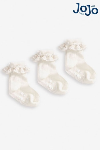 JoJo Maman Bébé Cream 3-Pack Frilly Socks (970843) | £9.50