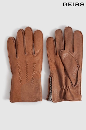 Reiss Tan Iowa Leather Gloves (970892) | £98