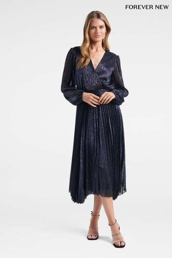 Forever New Blue Sahara Wrap Plisse Midi Dress (970922) | £125