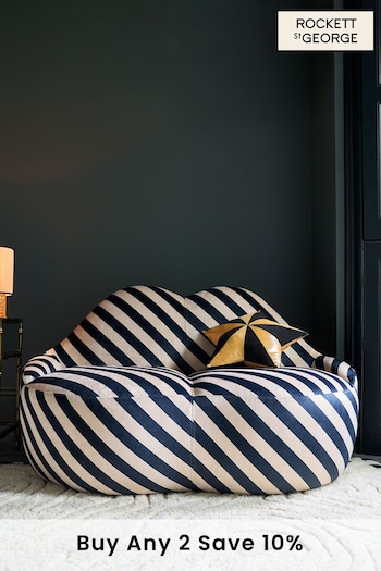 Rockett St George Studio Stripe Velvet Sand and Black Luscious Lips 2 Seater Sofa (971014) | £650