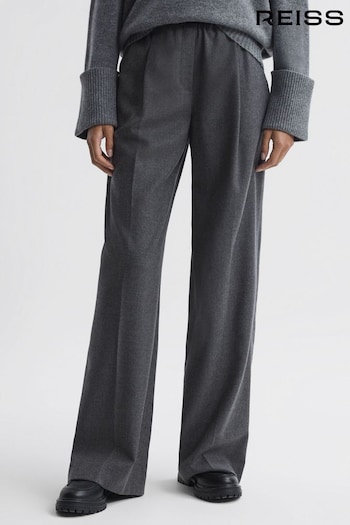Reiss Grey Valeria Wool Blend Wide Leg Trousers Inactive (971134) | £198
