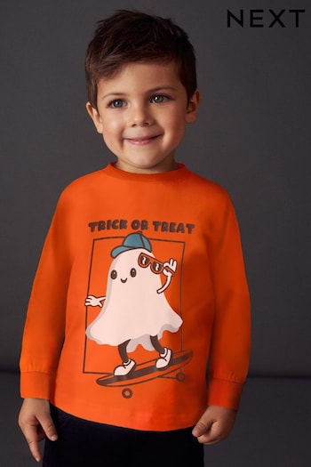 Orange Halloween Ghost Long Sleeve T-Shirt (3mths-7yrs) (971431) | £7 - £9