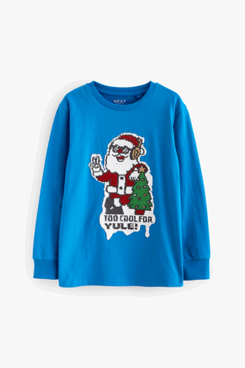 Cobalt Blue Santa Long Sleeve Flippy Sequin Christmas T-Shirt (3-16yrs) (971524) | £12 - £17