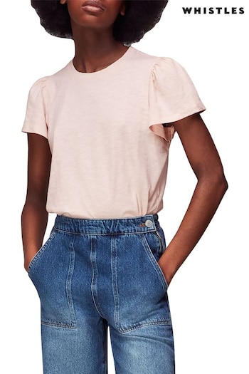 Whistles Pink Cotton Frill Sleeve T-Shirt (971691) | £39