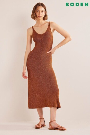 Boden Brown Sparkle Knitted Midi Dress (972134) | £60