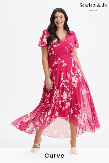 Scarlett & Jo Pink Tilly Print Angel Sleeve Sweetheart Dress (972149) | £90