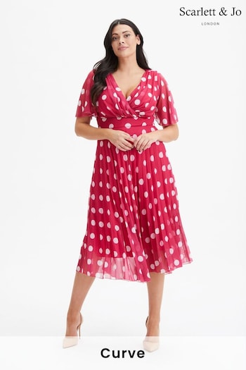 Scarlett & Jo Pink Carole Wrap Bodice Sunray Pleated Midi Dress (972201) | £100