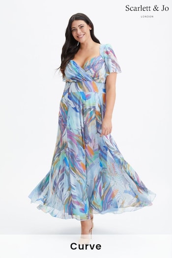 Scarlett & Jo Blue Kemi Bolero Wrap Bodice Mesh Maxi Gown (972340) | £95