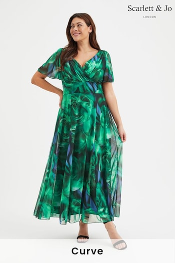 Scarlett & Jo Green Rose Isabelle Angel Sleeve Maxi Dress (972364) | £95