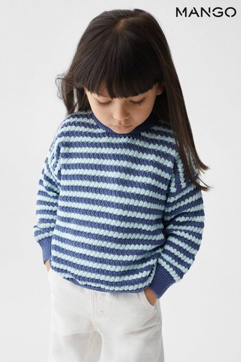 Mango Blue Striped Openwork Knit Sweater (972643) | £23