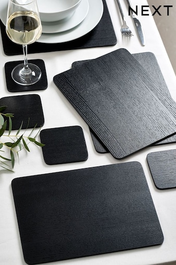 Set of 4 Black Wood Wood Veneer Placemats and Coasters (973051) | £30