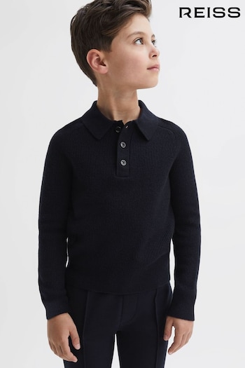 Reiss Navy Holms Junior Merino Wool Polo Shirt (973087) | £38