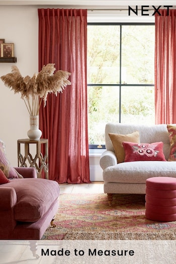Raspberry Pink Washed Cotton Linen Made To Measure Curtains (973447) | £82