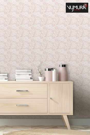 Vymura London Pink Stamped Floral Wallpaper (973629) | £20