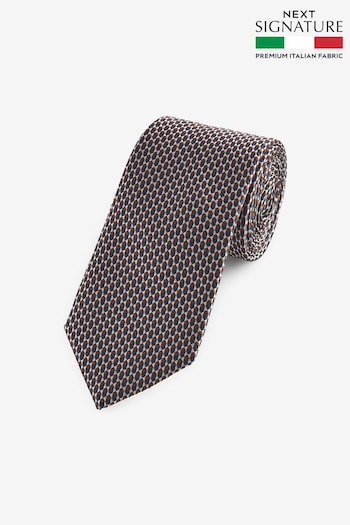 Navy Blue/Neutral Brown Textured Signature Made In Italy Tie (974165) | £30