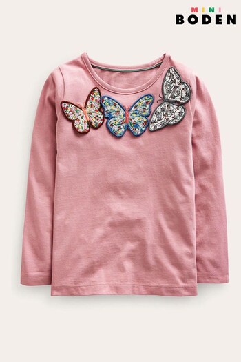 Boden Pink 3D Butterfly Appliqué T-Shirt (974252) | £19 - £21