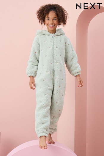 Sage Green Bow Embroidered Fleece All-In-One (1.5-16yrs) (974380) | £23 - £36