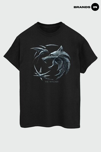 Brands In Black The Witcher Wolf Logo Men Black T-Shirt (974660) | £23