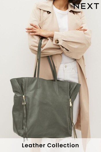 Khaki Green Leather Shopper Bag (974734) | £78