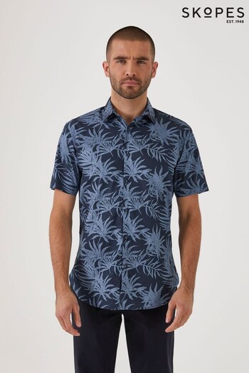 Skopes Tailored Fit Blue Tropical Print Cotton Casual Shirt (974792) | £39