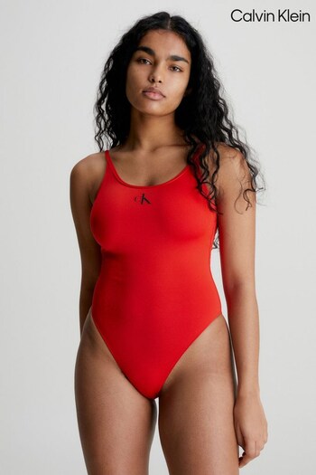 Calvin Klein Red Monogram Scoop Back One Piece Swimsuit (9747B7) | £85