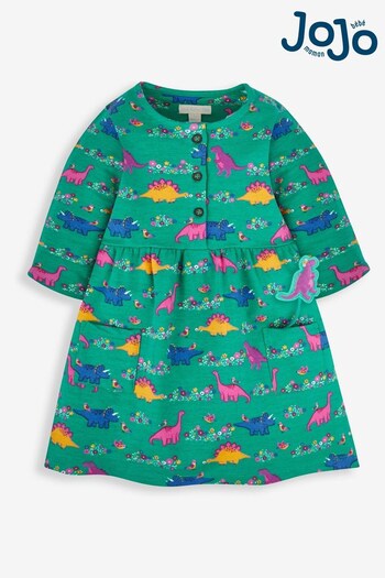 JoJo Maman Bébé Green Dino & Bird Print Button Front Dress (975107) | £23.50