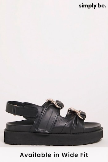 Simply Be Chain Chunky Footbed Black Sandals - Wide Fit (975128) | £40