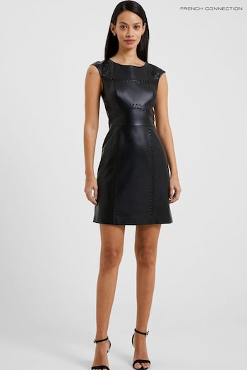 French Connection Crolenda PU Cap Sleeved Black Dress (975131) | £90